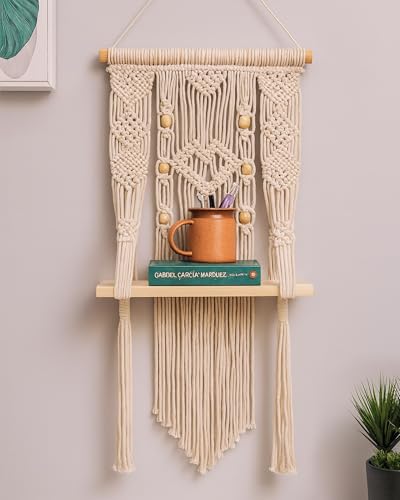 Image of Homesake Macrame Bohemian Wall Hanging Shelf-Ideal Plant Storage with Window Plant Hanger (White)