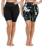 TNNZEET 2 Pack Plus Size High Waisted 8" Biker Shorts for Women—Buttery Soft Black Yoga Shorts（2X,