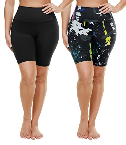 Tnnzeet 2 Pack Plus Size High Waisted 8" Biker Shorts For Women—Buttery Soft Black Yoga Shorts（2X, 3X, 4X） #TOP7