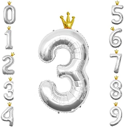 ASMFUOY 40 Inches Number Foil Balloon Jumbo Digital Helium Balloons for Boy Girl Kids Birthday Party Wedding Ceremony Decorations(1, Silver)