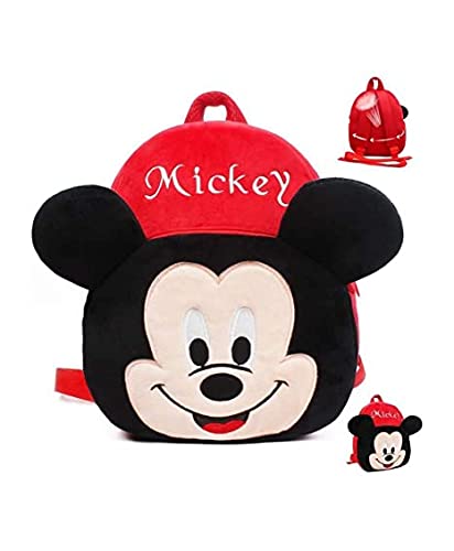 Heaven Decor Mickey Velvet Soft Plus Kidds School Bag Nursury class to 5 ( Size - 14 inch ) (color - Red )