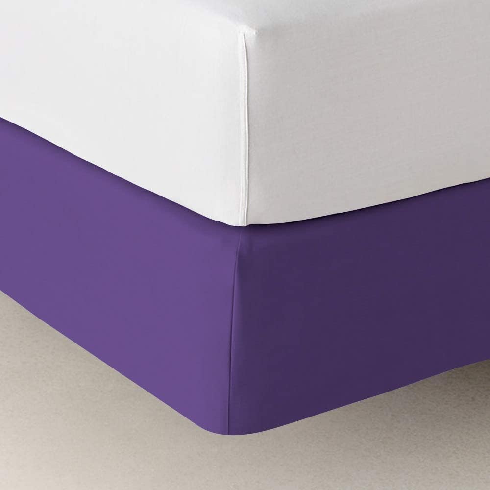 Box Spring Cover Full Size, Elastic Fabric Wrap Around 4 Sides Bed Skirt, Ultra Soft & Wrinkle Free, Sleek Alternative Replacing Bedskirts for Hotel/Home, Fits Box Springs up to 6", Purple