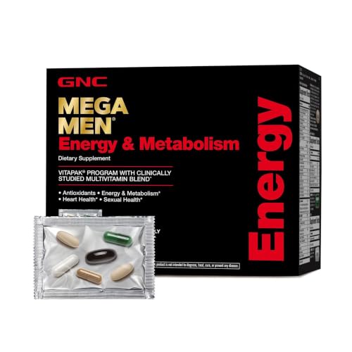 GNC Mega Men Energy and Metabolism Vitapak Program for Men, Convenient, Complete Nutrition, 5 Products in 1 Packet, Calorie Burn, Thermogenic, 300mg Caffeine, 30 Daily Packs