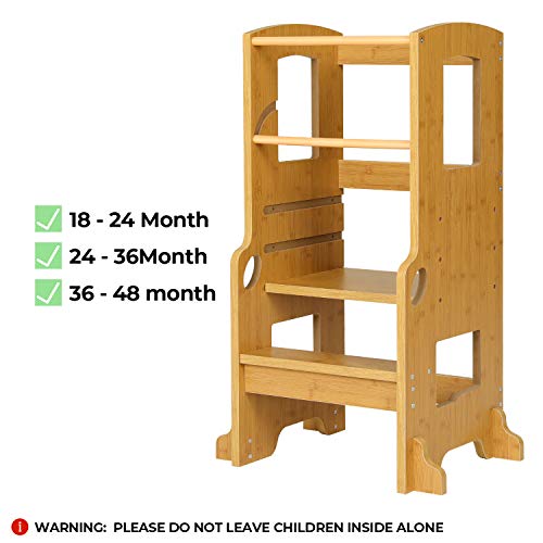 ADORNEVE Kitchen Helper Stool for Kids Height Adjustable Toddlers Stool Kids Stool (Nature)