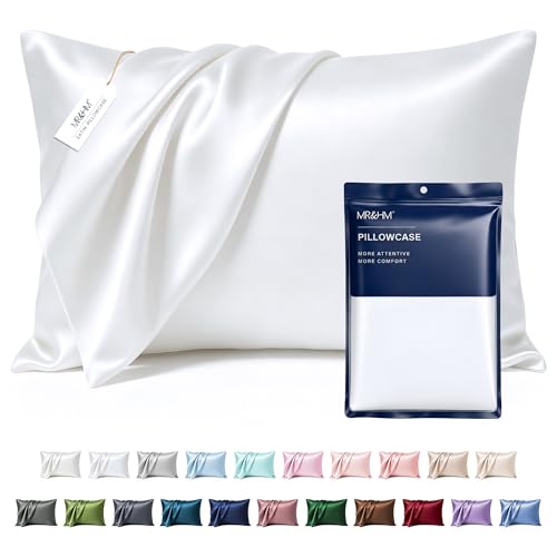 Image of MR&HM Satin Pillowcase for Hair and Skin, Silk Satin Pillowcase 2 Pack, King Size Pillow Cases Set of 2, Silky Pillow Cover with Envelope Closure (20x40, White)