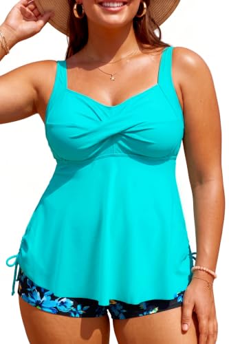 Image of Aqua Eve Women Plus Size Tankini Swimsuit Two Piece Flowy Swimdress Bathing Suits with Shorts