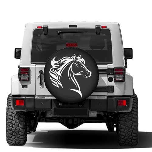 Image of Horse Head Spare Tire Cover Dust-Proof Wheel Tire Cover Fit Trailer, RV, SUV and Many Vehicle 15 Inch