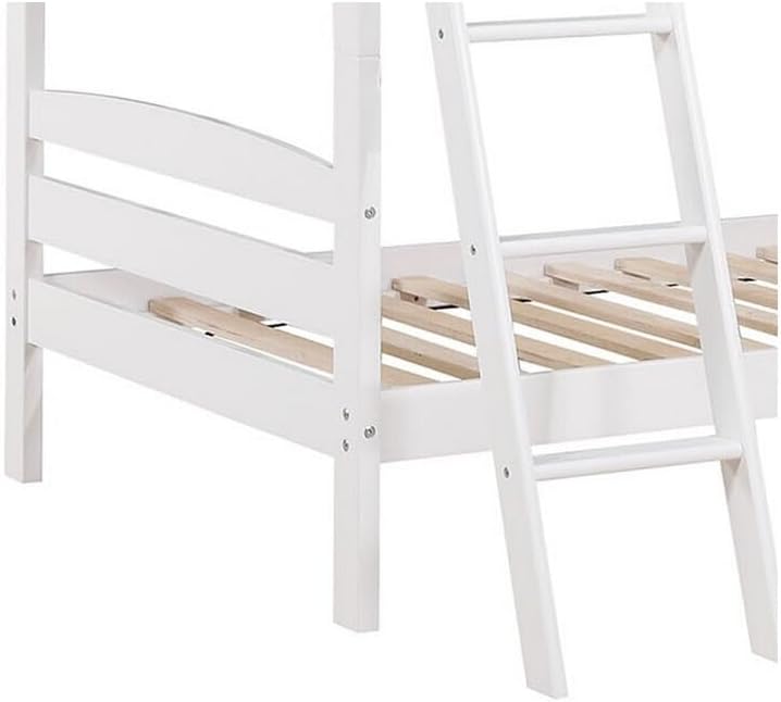 HomeStock Eclectic Escape Twin Bunk Bed with Angled Ladder, Sturdy Slat Design, White Solid Wood, 78x43x59, Space-Saving Twin Over Twin Configuration