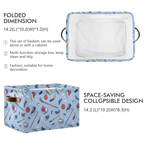 Image of Aslsiy Storage Basket Ice Hockey Sport Balls Nursery Bins Baby Canvas Box Clothes Shelf Basket Laundry Hampers 2 Pcs