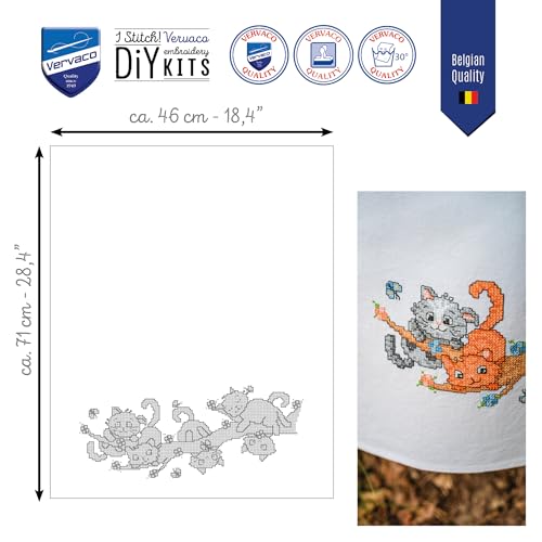 Kit point de croix pré-imprimé chatons pour torchon broderie DIY 46x71cm