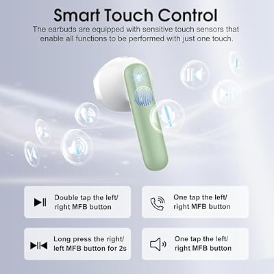 Wireless Earbuds, Bluetooth 5.4 Headphones with 3D Bass Stereo, 40H In-Ear Buds with 4 ENC Noise Cancelling Mic, Ultralight Bluetooth Earbuds USB-C LED, IP7 Waterproof Earphones for Android iOS, Green
