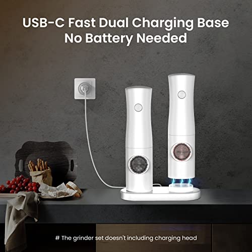 Arcselong Electric Salt And Pepper Grinder Set With Type-C Rechargeable Base, No Battery Needed, Adjustable Coarseness Electronic Spice Mill Shakers Salt And Pepper Shakers Refillable #TOP2