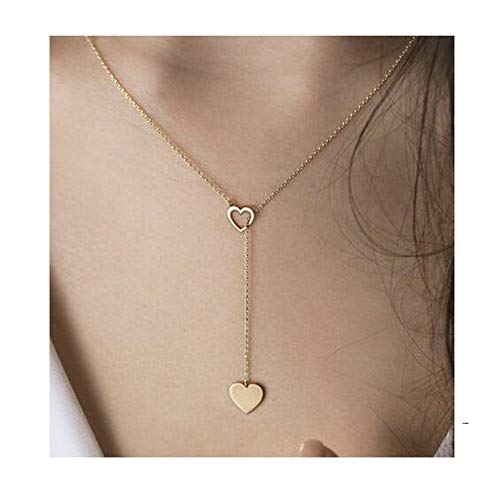 Huangyong Girls Neck Chain Heart Pendant Retro Charm Delicate Alloy Womens Necklace,Golden