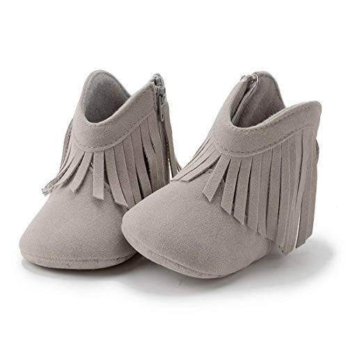 Sofmuo Baby Girls Cowboy Tassel Boots With Side Zipper Moccasins Non Slip Infant Booties Suede Toddler First Walker Shoes(Gray,6-12 Months) #TOP5