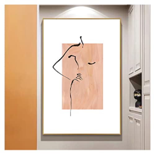 Art mural abstrait pour chambre affiche femme trait noir beige 40x60