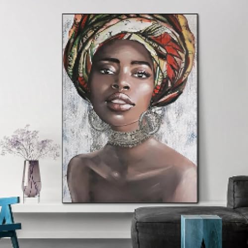 Peinture abstraite femme noire pour habiller un grand mur vide de salon