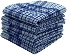 Alpes Blanc - Lot de 6 Mouchoirs de Travail Petits Carreaux Bleu et Blanc 100% Coton 40x40cm