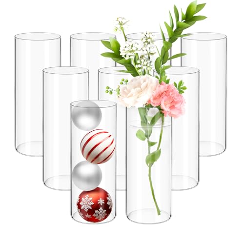 9 Pack Glass Cylinder Vases 10 Inch Tall Clear Flower