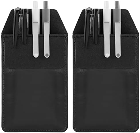 ASTER Pocket Protector, 2 Pieces Leather Pen Pouch Holder Organizer Pouch for Shirts Lab Coats Pants Pen Sleeve, Durable Pocket Tool Pouch for Holds Pens, Pointers, Pencils, Ruler(Black)