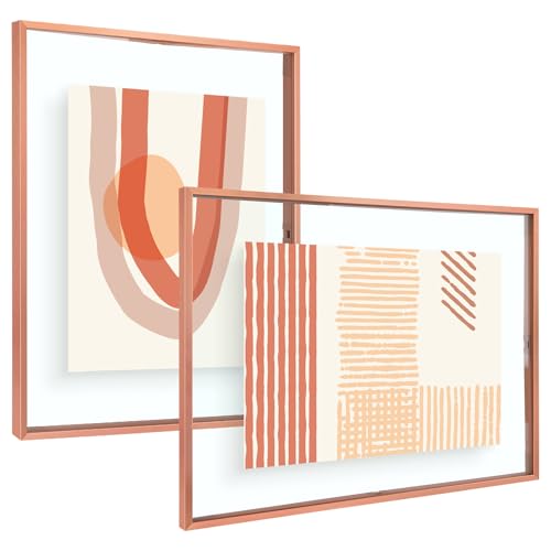 Frametory 2 Pack 16x20 Rose Gold Metal Floating Picture Frame Real Glass