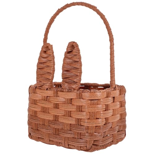 TOYANDONA Cesta Tejida Portátil con Orejas de Conejo Cesta de Almacenamiento Multifuncional de Hierro y PP Decorativa con Diseño Floral para Pascua