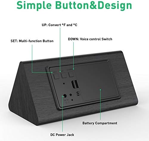 Digital Alarm Clock, RIIKUNTEK Desk Clock, Bedside Clock, Alarm Clock Bedside, LED Display w/ Time Temperature Humidity, 3 Alarms, 3 Brightness Dimmer, Voice Control, Clocks for Bedrooms, Office