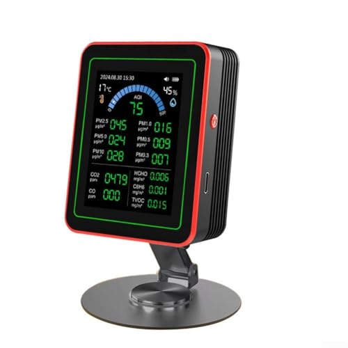 Jotekonoby Monitor de calidad 18 en 1 con detección de humedad de temperatura TVOC de dióxido de carbono PM2.5 y pantalla TFT a color de 2.8 pulgadas para uso doméstico y de oficina (negro)