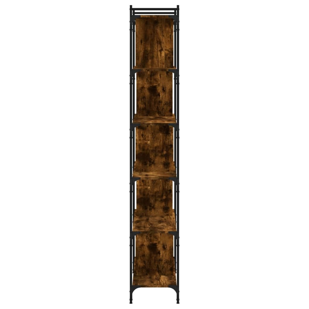Générique Regał na książki z 6 poziomami wędzonego dębu 76 x 32 x 192 cm z metalową ramą, przestronną półką na książki i regulowanymi nogami do nierównej podłogi