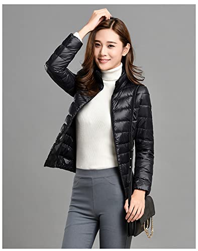 JXGSGOGO Jaqueta feminina acolchoada, leve, acolchoada, com gola alta, Preto, Medium