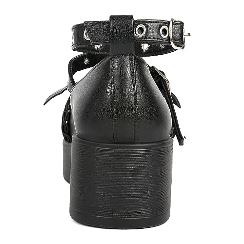 Cute Platform Pumps Mary Jane Wedge Shoes for Women Ankle T Strap Round Toe Goth Dress Shoes3