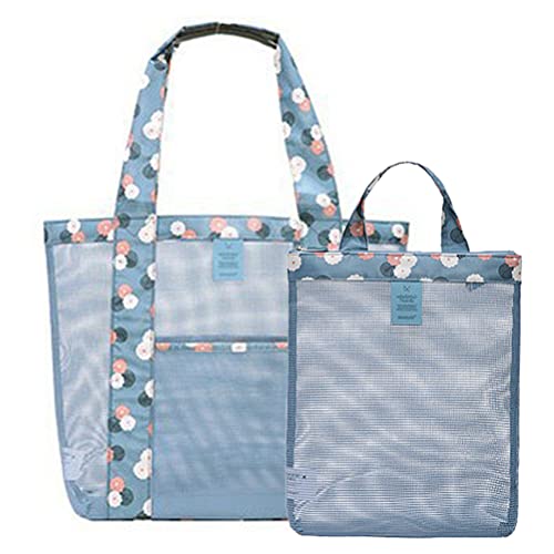 ACMHNC 2 Pièces Sac de Plage en Maille avec Fermeture Éclair Sac Fourre-Tout de Plage Anti-Sable Homme Femme Sacs à Bandoulière Sacs à Main pour L'été Vacances, Piscine, Voyage, Gym Cover