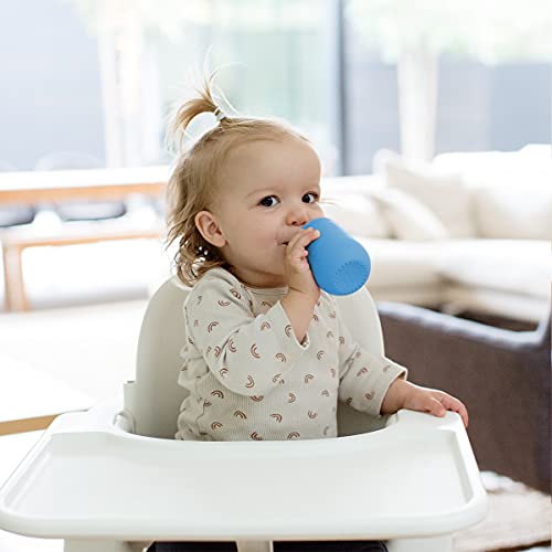 ezpz Mini Cup + Straw Training System 3-Pack (Blue, Coral & Lime) - 100% Silicone Training Cup for Infants + Toddlers - Designed by a Pediatric Feeding Specialist - 12 Months+