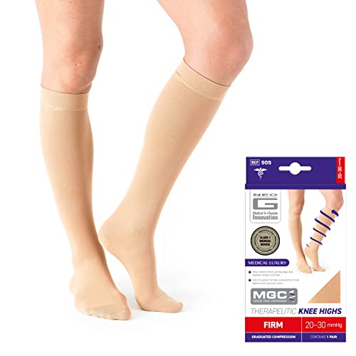 Image of Neo G Therapeutic Compression Socks for Women 20-30 mmhg knee high - for spider or varicose veins, swollen legs, feet, ankles, edema. Closed or Open Toe Compressions Socks for Women (Polyamide, Elastane)