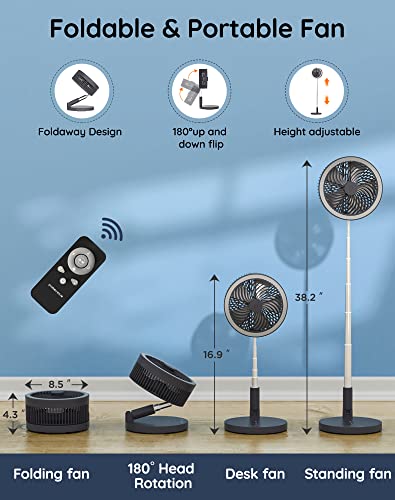 Primevolve Portable Battery Operated Fan, 10400Mah Rechargeable Usb Floor Table Desk Fan With Remote, 48Cps Led 4 Speed Settings Pedestal Fan For Bedroom Office Fishing Camping Travel Tent, Grey 8.5" #TOP3