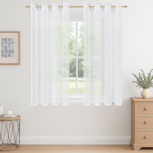 CUTEWIND Cortinas cortas con ojales, juego de 2 unidades, 145 cm de largo, 140 cm de ancho, cortina con ojales, transparente, para cocina, dormitorio, salón