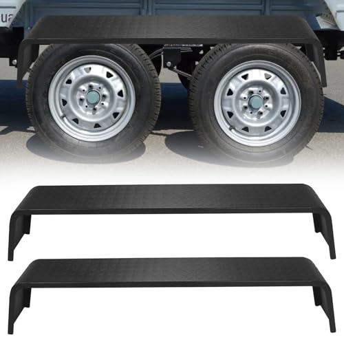 Trailer Fenders, Tandem Axle Trailer Fenders, Heavy Duty Painted Steel Diamond Tread Plate Fenders Fit for 13\"-15\" Tires, 10\" x 72\" x 13\", Set of 2, Grey (Deep Black)