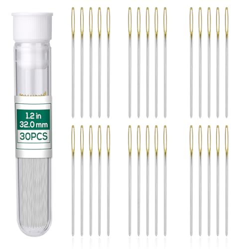 Fteven 30PCS Cross Stitch Needles Size 28 Stainless Steel Embroidery Needles Large Eye Hand Sewing Needles Blunt Golden Color with Box for Hand Sewing Cross Stitching