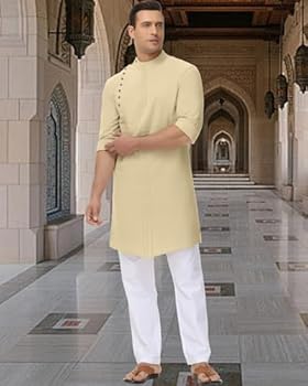 Kaftan voor heren, buttondown casual shirts, lange mouwen, robe, linnen, moslimjurk, hemd, Bu2, XXL
