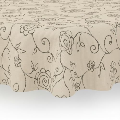 Miami Gartentischdecke Tischdecke Meterware Outdoortischdecke Campingtischdecke Mediterran Creme Oval 130 x 180 cm Outdoor Camping