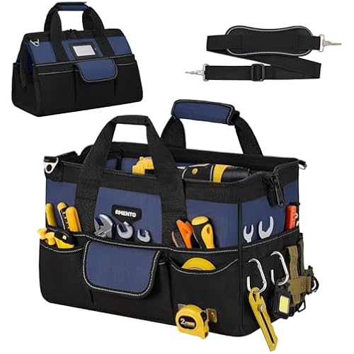 16-Inch Heavy Duty Tool Bag, 22 Pockets Empty Tool Box Organizer Storage, Soft Large Tote Toolbox Organization Portable Handle Carry Drill Toolbag for Handyman Home DIYer, Dad Men Gifts, Blue