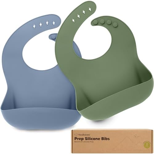 KeaBabies2-Pack Silicone Bibs for Babies, Toddlers Girl, Boy (Slate) | Sturdy Food-Grade Baby Bibs for Eating, Large Food Catcher, Easy Clean & Put On, Waterproof Baby Feeding Essentials, BPA-Free