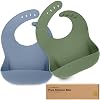 KeaBabies 2-Pack Silicone Baby Bibs for Eating – Sturdy Food-Grade Silicone Bibs for Babies Girl, Boy, Large Food Catcher, Clean & Put On Easily, Waterproof Toddler Feeding Essentials (Slate)