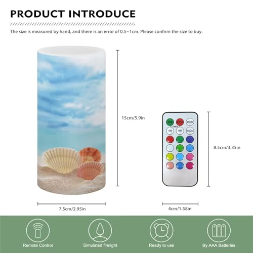 Image of Flameless Led Candle Auto-Moving Wick Votive Tealights Realistic Pillar Candle with Remote 4H 8H Timer Color Changing for Coastal Home Wedding Decoration, Beach Seashell Blue