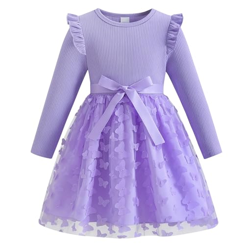 Image of Toddler Little Girls Casual Dresses Short Sleeve Crew Neck Graphic Cartoon Dress for 2-8 Years