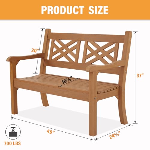 Image of Psilvam 49 inch All-Weather Poly Lumber Outdoor Garden Bench, 2-Person (Teak)