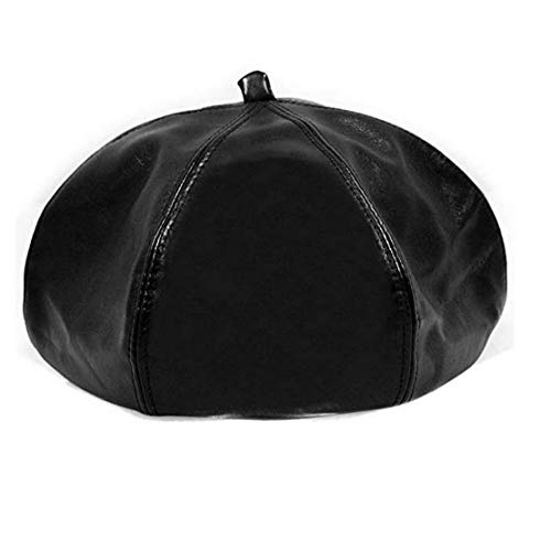 Women French PU Leather Beret Newsboy Artist Cap Cabbie Beanie Hat Black