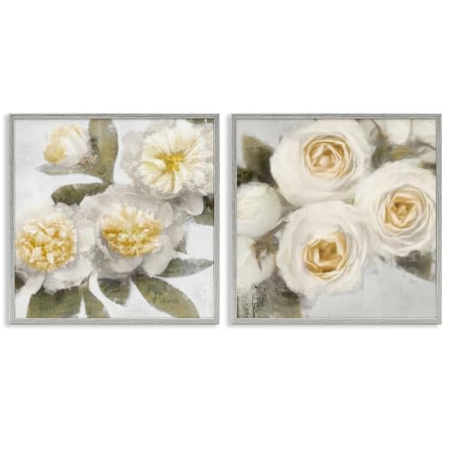 White Rose Floral Cottage, 24 x 24 Inch Framed Giclée Print Set