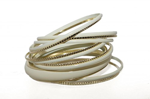 LUX ACCESSORIES Off White Creme Enamel Textured Multi Bangle Set
