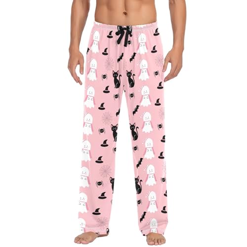Bats Spirits and Cats Men's Cotton Pajama Pants with Pockets and Drawstring Comfortable and Stylish,S2