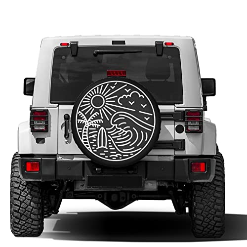 Image of Great Wave and Surfboard Spare Tire Cover Dust-Proof Wheel Tire Cover Fit Trailer, RV, SUV and Many Vehicle 15 Inch